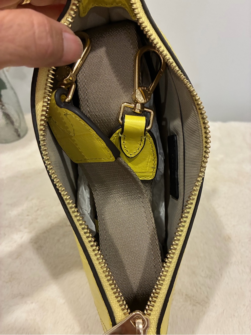 Furla Atena S Crossbody Yellow Croc Embossed Leather WB00397K0000 Made Italy - Picture 7 of 11